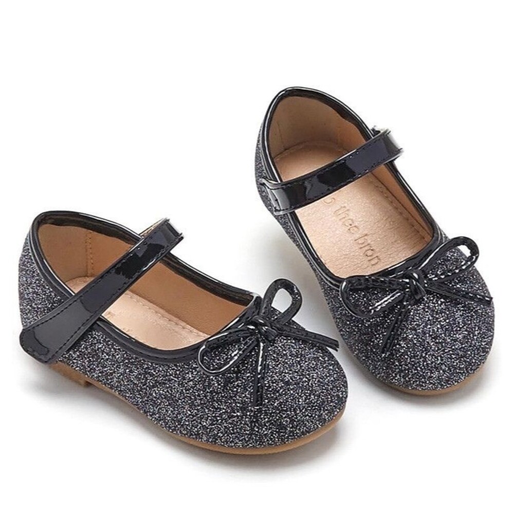 Young Girls Dress Shoes Girls Mary Janes Ballerina Flats Sz 4M Black Sparkle